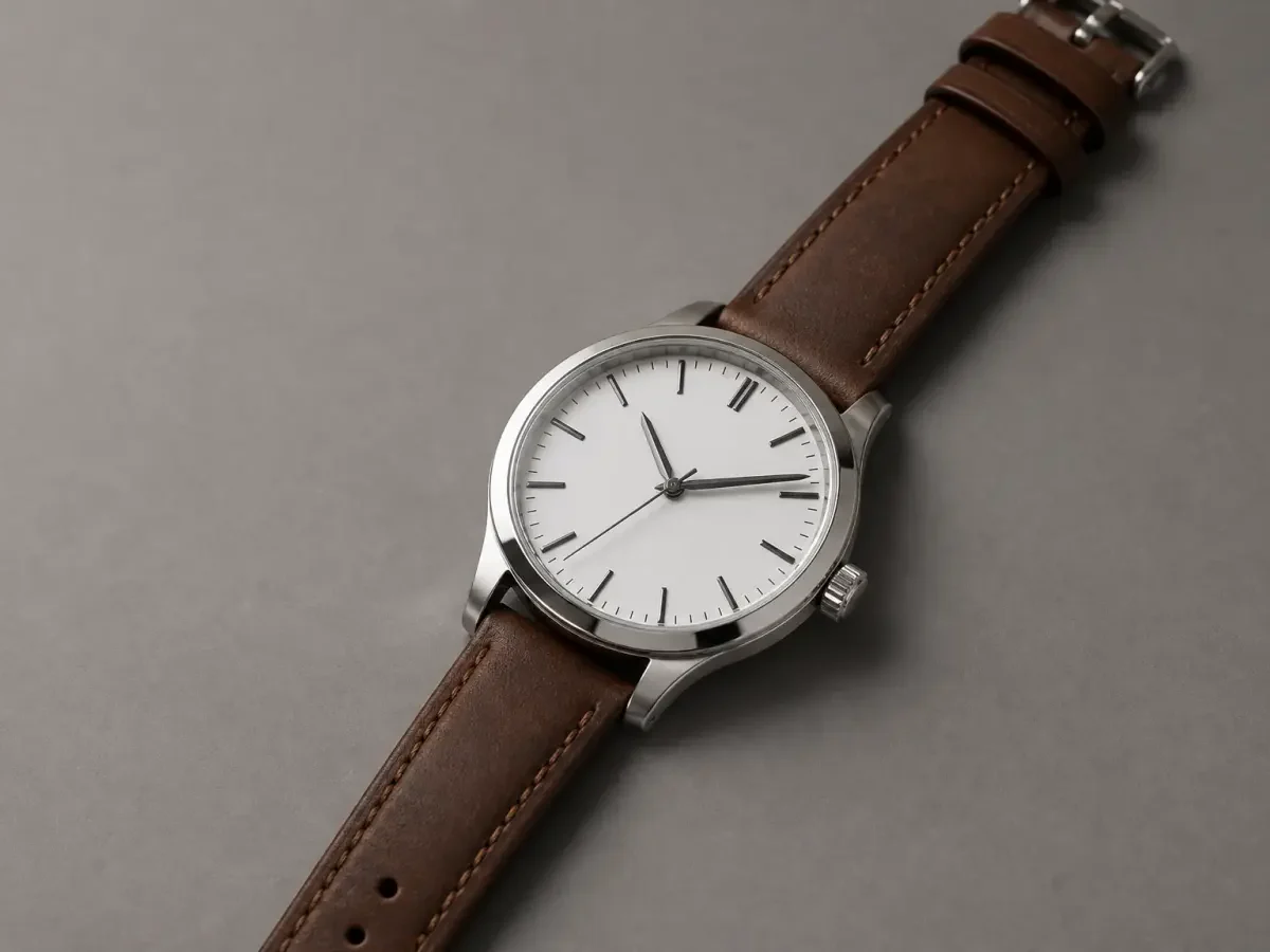 A wristwatch photographed clearly with controlled focus and exposure.